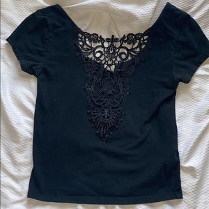 Black Top with Lace Design